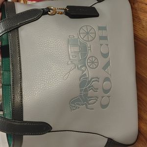 Coach purse with carriage powder blue with kelly green straps and interior